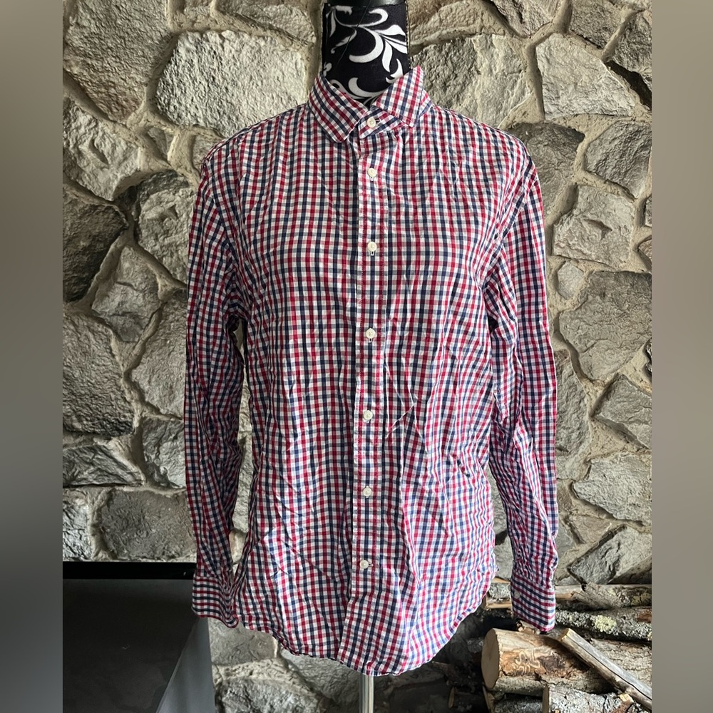 Banana Republic Plaid Red, White & Blue Button Down Shirt M